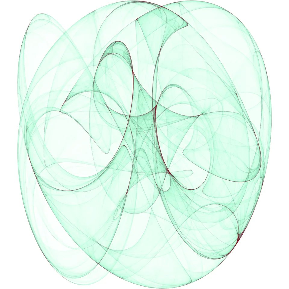 Translucent green curves form a rounded, layered CiAo composition